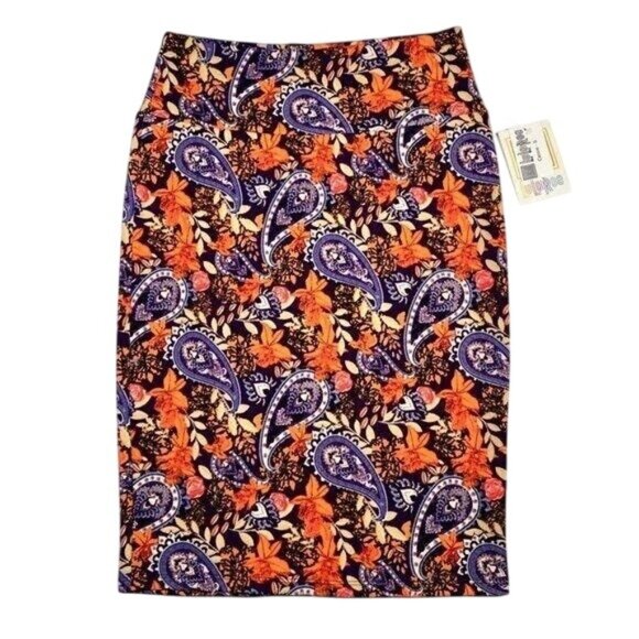 LuLaRoe CASSIE Pencil Skirt Paisley Purple Orange Small S NWT LLR Retro Print - Picture 1 of 5